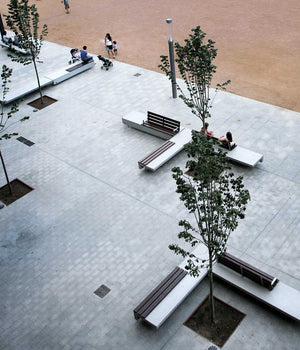 Ela Rectangular Outdoor Bench in Outdoor Setting 2
