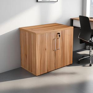 Elite 2 Level Wooden Cupboard with Task Chair and Table in Modern Office Setting
