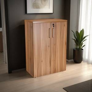 Elite 3 Level Wooden Storage Cupboard in Black Walnut Modern Office Setting 2