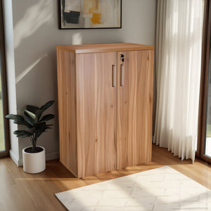 Elite 3 Level Wooden Storage Cupboard in Black Walnut Modern Office Setting