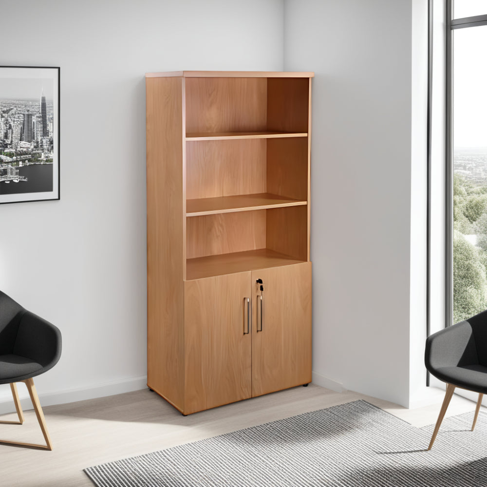 Elite 5 Level Cupboard Part Open with Black Tub Chairs in Modern Office Setting