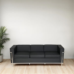 Elite Black Faux Leather 3 Seater Sofa in Lounge Area Setup 2