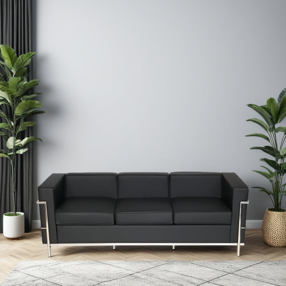 Elite Black Faux Leather 3 Seater Sofa in Lounge Area Setup 3