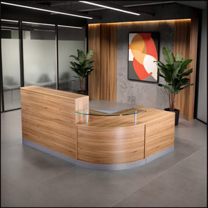 Elite Curved Corner Reception Desk with Indoor Plant in Reception Setting