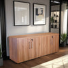 Elite Executive Wooden 4 Door Credenza with Shelves in Modern Office Setting