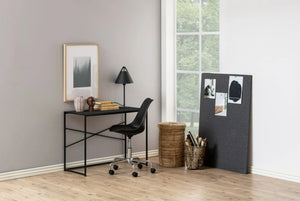 Emily Home Office Desk Ash Black 4 with Black Chair in Study Area Setup