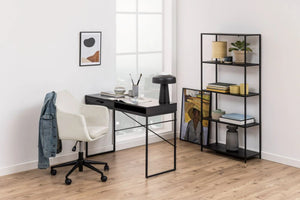 Emily Home Office Desk with 1 Drawer and Open Compartment Ash Black 9 with Wgite Armchair