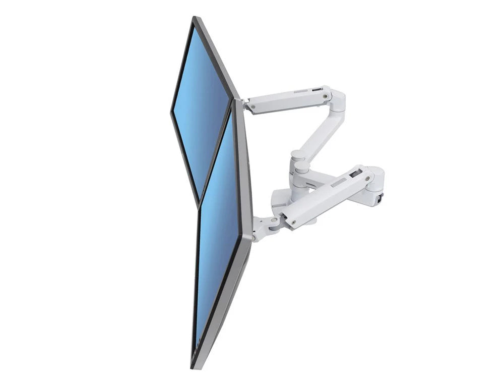 Ergotron Lx Dual Side By Side Arm In White With Two Piece Clamp And 3 Point Mechanism