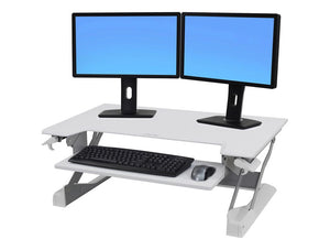 Ergotron Workfit Tl Sit Stand Desktop Workstation In White With Keyboard Monitors