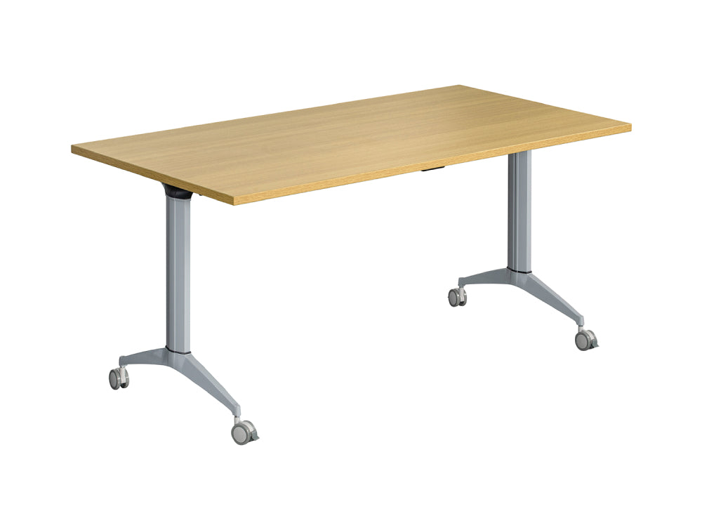 Fliptop 1200mm Training Table with Locking Castors Light Oak and Silver