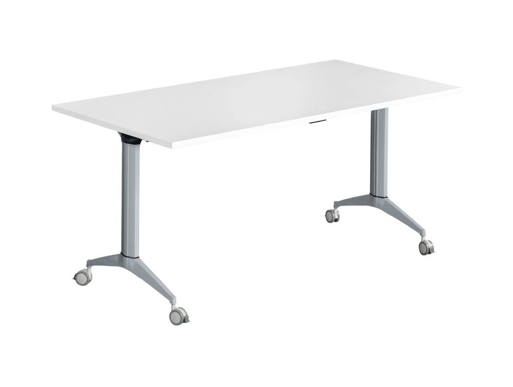 Fliptop 1600mm Training Table with Locking Castors White and Silver