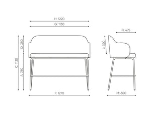 Flos High Bench with Footrest Dimensions