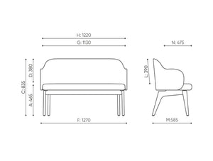 Flos Low Bench with Wooden Legs Dimensions