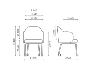 Flos Mobile Office Chair with 4 Castors Dimensions
