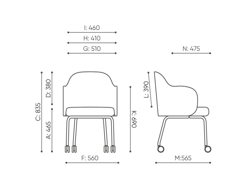 Flos Mobile Office Chair with 4 Castors Dimensions