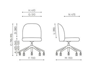 Flos Mobile Office Conference Chair with 5 Castors Dimensions
