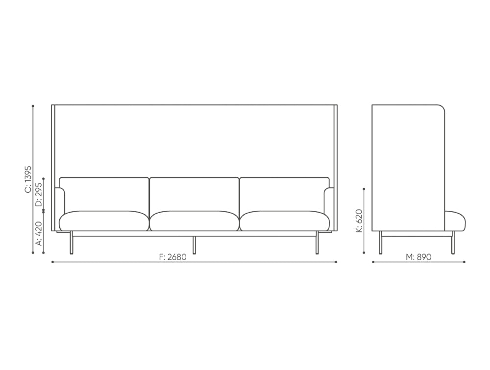 Fora High Backrest 3 Seater Modular Sofa Dimensions
