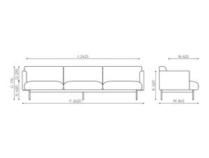 Fora Upholstered 3 Seater Modular Sofa Dimensions