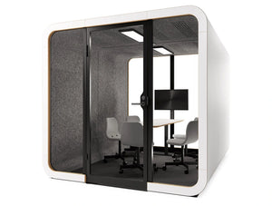 Framery Smart Office Acoustic Four Person Meeting Pod With Media Screen And Conference Table