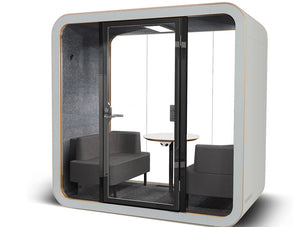 Framery Smart Office Acoustic Meeting Pod With Grey Finish And Grey Pillows