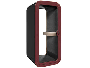 Framery Smart Office Acoustic Phone Booth With Wooden Table And Black And Purple Finish
