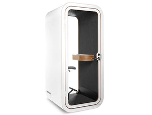 Framery Smart Office Acoustic Phone Booth With Wooden Table And White Finish