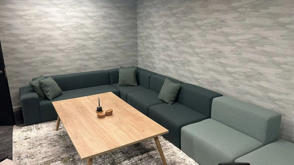 Frank Modular Upholstered Seating in Different Finishes with Cushion and Rectangular Coffee Table