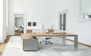 Frezza Ono Desk With Metal Structure And Light Oak Cupboard In Living Room Setting