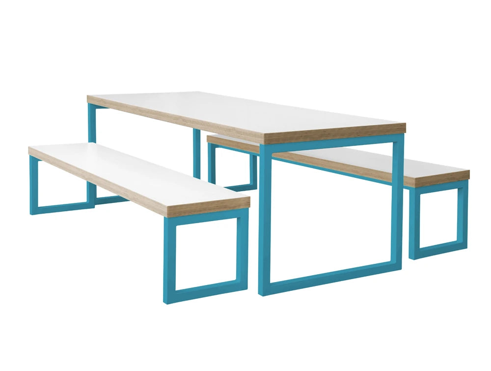 Frovi Block Steel Colour Bench And Table With White Table Top And Blue Legs