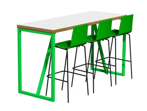 Frovi Block Steel Colour Poseur Height Table With White Finish And Green Chairs