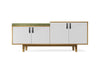 Frovi Jig Credenza Low High Storage Unit With White Doors And Green Half Seat Pads