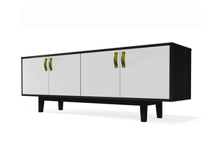 Frovi Jig Credenza Low Storage Unit With Black Oak Cabinet And White Doors
