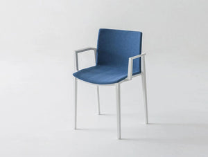 Gaber Clipperton Stackable Chair Without Armrests And Blue Upholstered Seat On Display
