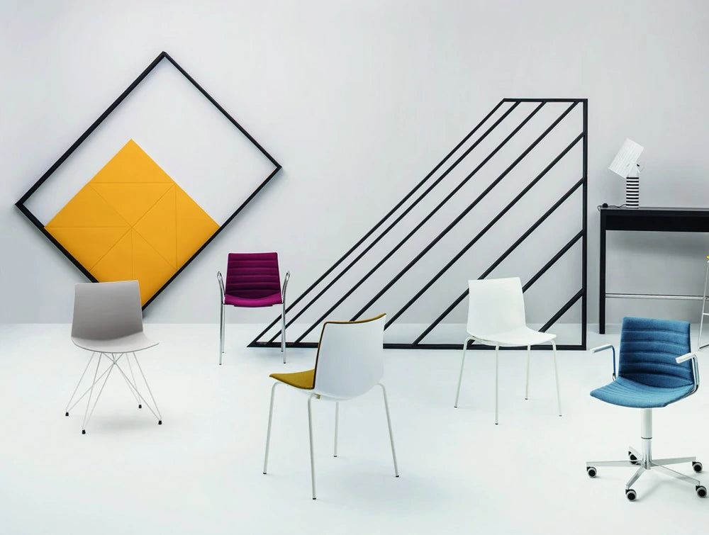 Gaber Diamante Acoustic Wall Panel In Sunny Yellow With Chairs