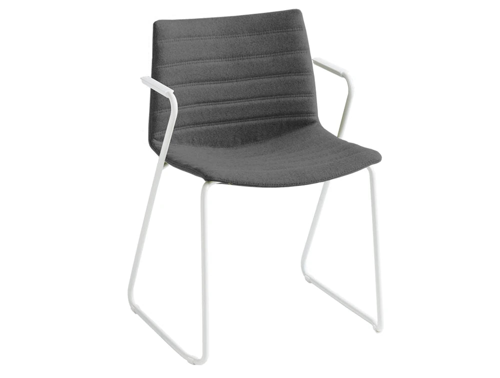 Gaber Kanvas Front 2 Upholstered Chair With Grey Fabric Finish And White Legs