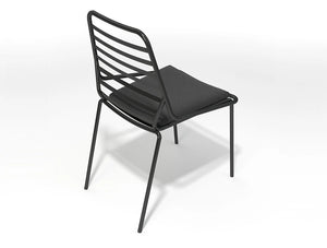 Gaber Link Stackable Outdoor Chair Without Armrests In Black Metal Finish And Upholstered Black Cushion Top View