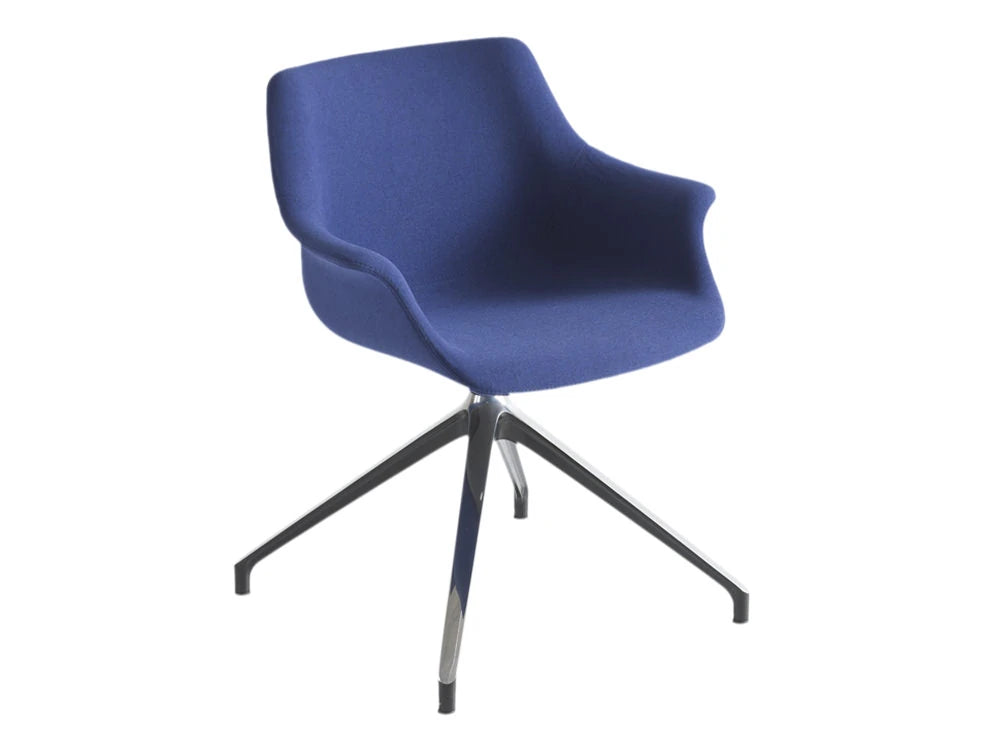 Gaber More Upholstered Armchair U With Chrome Four Star Leges And Blue Finish