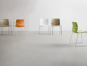 Gaber Slot Stacking Canteen Chair Available In White Beige Green And Orange Shell Finishes