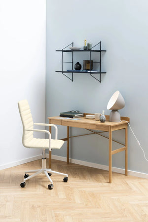 Gabriel Home Office Desk Lacquered Oak 8 with Cream Chair in Reading Area Setup