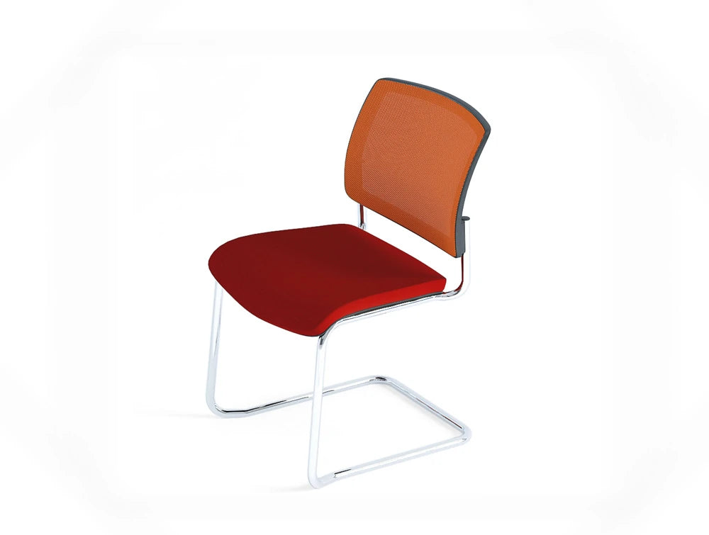 Gaya Mesh Conference Armshair With Chrome Legs And Red Cushion