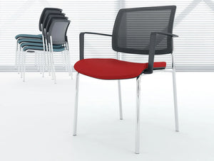Gaya Mesh Conference Black Armshair With Chrome Legs And Red Cushion