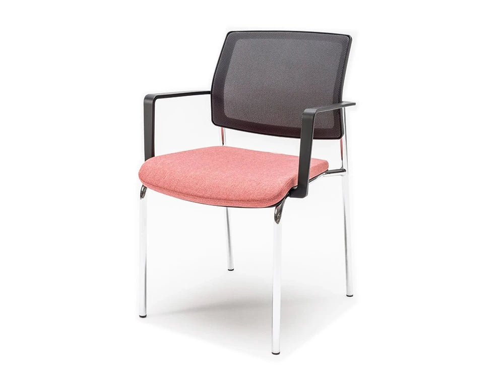 Gaya Mesh Conference Stackable Armchair With Black Arms And Chrome Legs