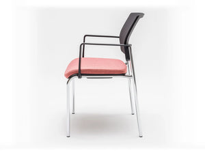 Gaya Mesh Conference Stackable Armchair With Black Back And Pink Cushion