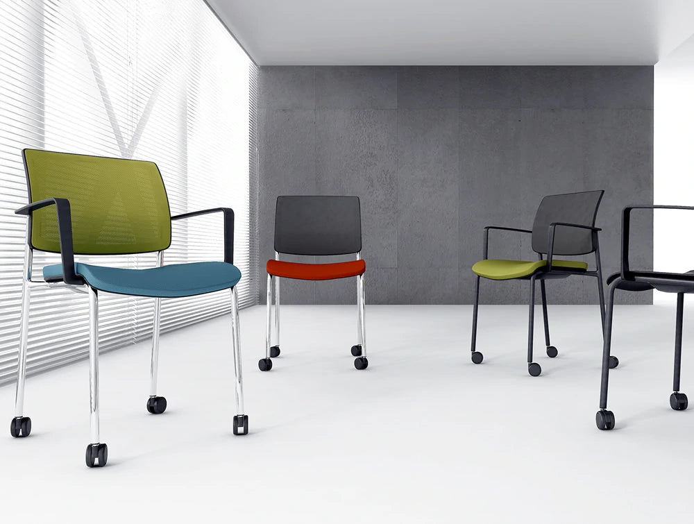 Gaya Mesh Conference Stackable Armchair with Chrome Legs and Castor Wheels