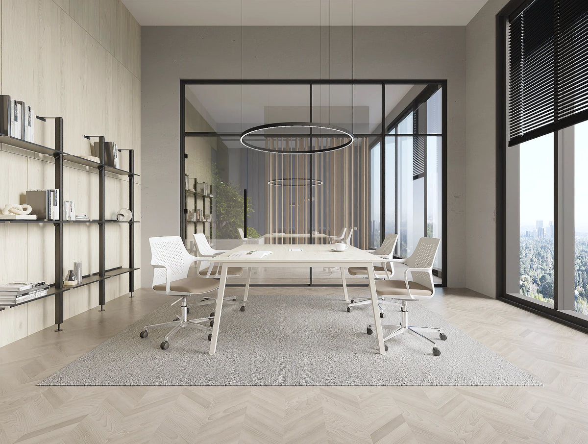 Gesture Office Chair in 5 Star Base on Castors with Iris Modular Shelving Unit and Key Meeting Room Table 2