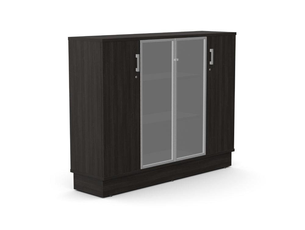 Grand Wooden Cabinet with Wood and Glass Doors in Harbour Oak Finish Featured