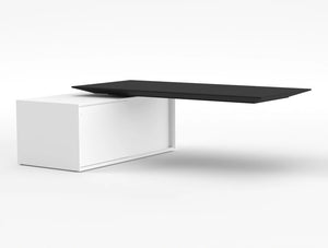 Gravity Sit Stand Executive Desk Graphite Top White Frame Body Right