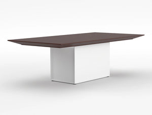 Gravity Sit Stand Executive Meeting Table American Walnut Top White Frame Body