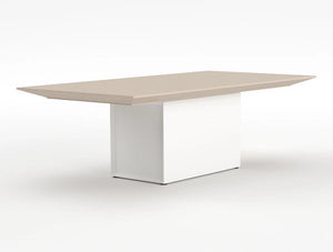 Gravity Sit Stand Executive Meeting Table Elm Top White Frame Body