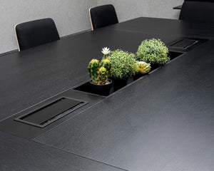 Gravos Conference Table with Built in In Desk Power Module and Slot for Small Plants